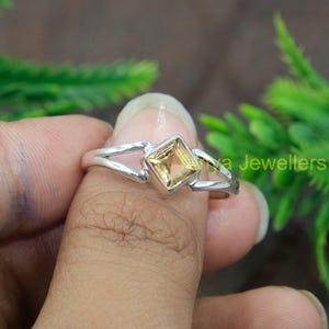Citrine Engagement Rings for Women, 925 Sterling Silver Ring, Handmade Design Wedding Ring, Christmas Birthday Gift Jewelry for Wife Mother