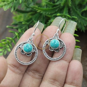 Tibetan Turquoise Gemstone Earrings 925 Sterling Silver Earrings Tibetan Turquoise Jewelry Drop Dangle Earrings Christmas Gift For Women