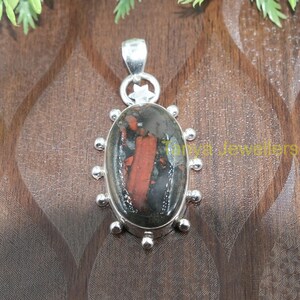 Bloodstone Pendant 925 Sterling Silver Pendant Large Gemstone Statement Pendant Necklace for Women Bloodstone Jewelry Birthday Gift for Her