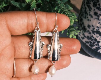 Natuurlijke zoetwaterpareloorbellen 925 sterlingzilveren oorbellen Handgemaakte vintage oorbellen Druppel oorbellen Kerstcadeau Sieraden voor haar