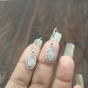 Rose Quartz 925 Sterling Silver Design Earrings Handmade Dangle Dangling Earrings Pink Stone Earrings Rose Quartz Anniversary Gift Jewelry