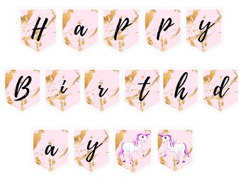 Unicorn Birthday Banner Printable, Digital Unicorn Party Banner, Happy Birthday Banner