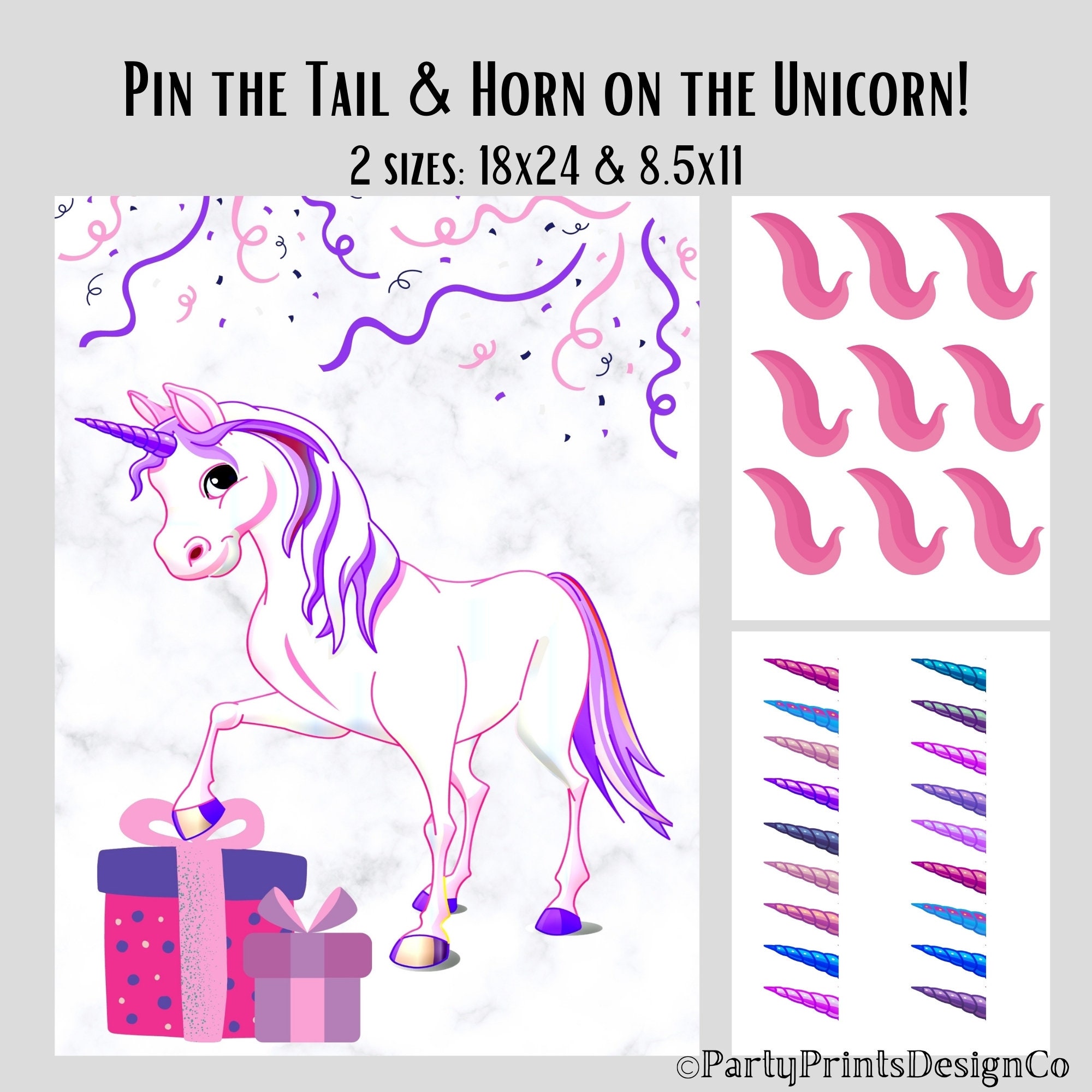 Pin the Tail on the Unicorn Game Printable Pin the Horn on the Unicorn ...