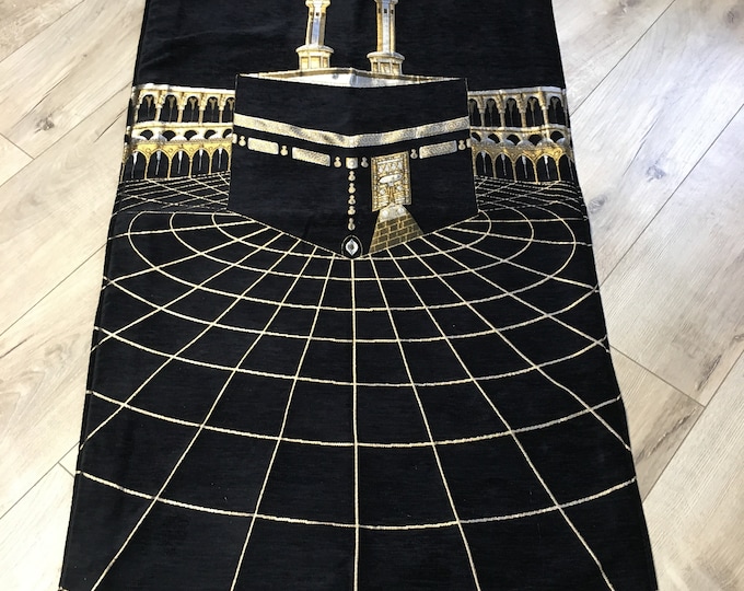 Soft Padded Thick Muslim Prayer Rug Turkish Sajadah Luxury Kaaba Motif
