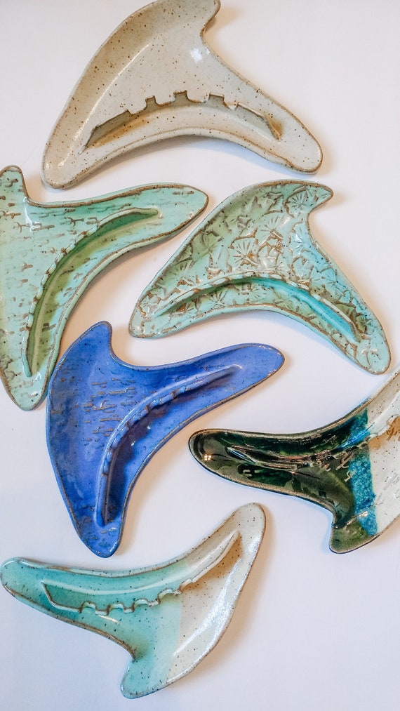 Boomerang Ashtray vintage Glazed Ceramic Pottery Boomerang Etsy