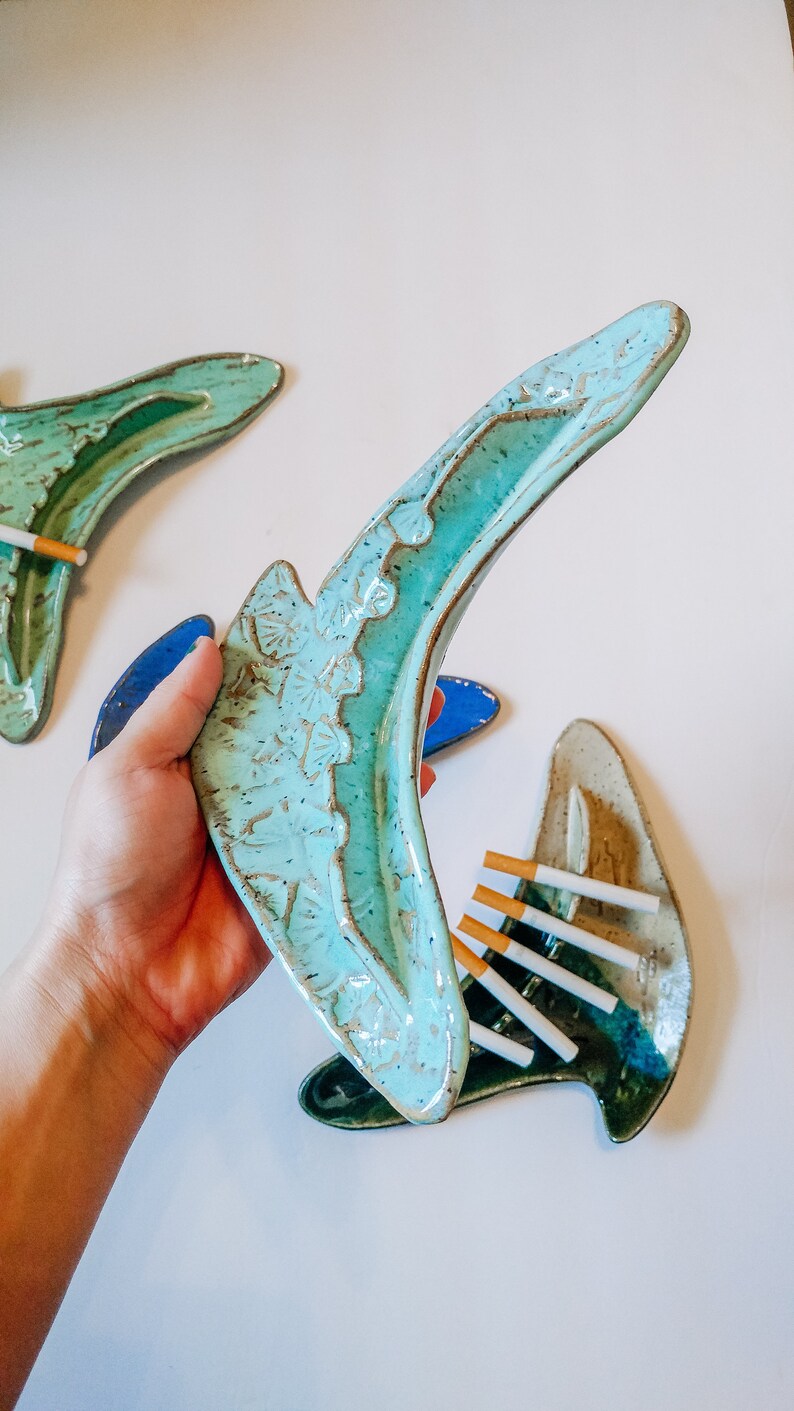 Boomerang Ashtray vintage Glazed Ceramic Pottery Boomerang Etsy