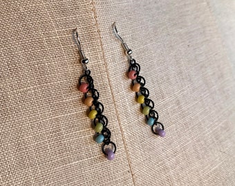 Pastel Rainbow drop earrings / rainbow chain earrings / black chain rainbow earrings / silver chain rainbow earrings /pastel earrings