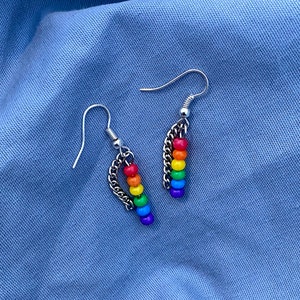Rainbow Bead Earrings with chain / LGBT earrings / LGBT+ earrings / dangle earrings / alternative earrings / gay earrings