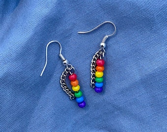 Rainbow Bead Earrings with chain / LGBT earrings / LGBT+ earrings / dangle earrings / alternative earrings / gay earrings