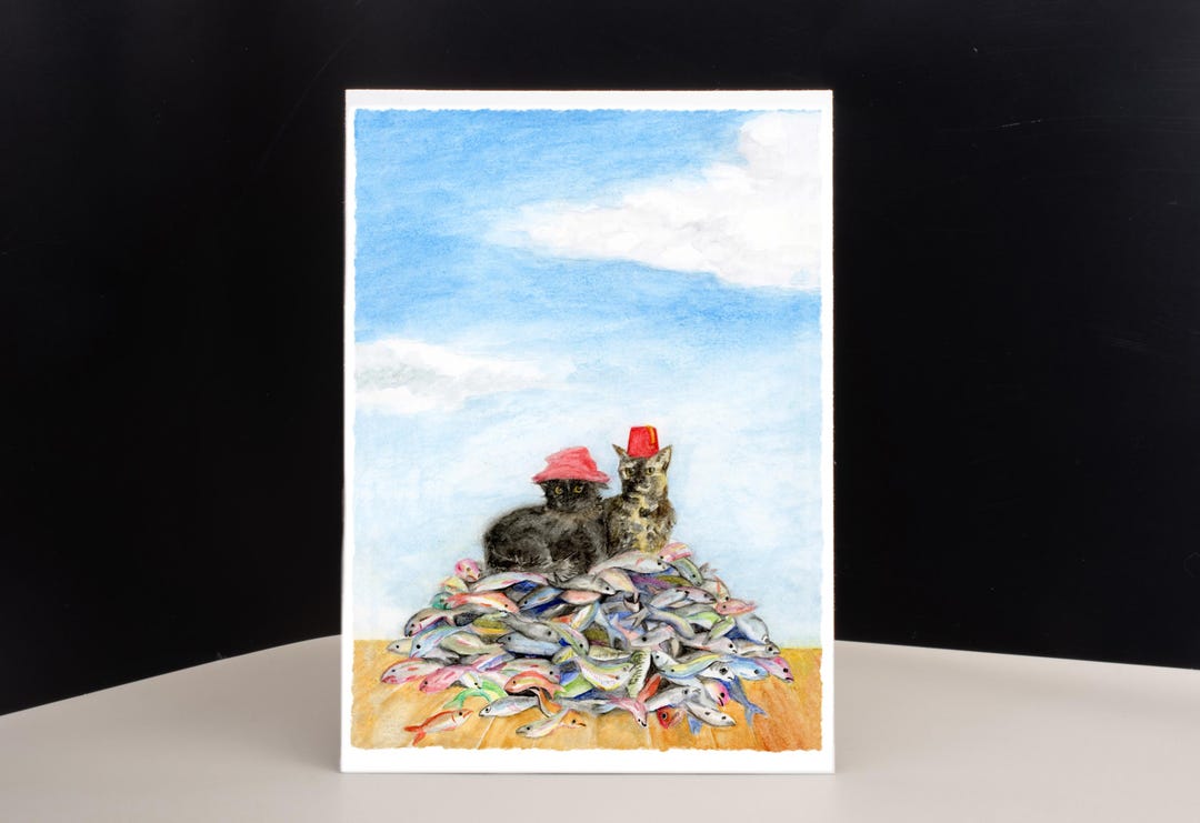 Cats on a Pile of Fish Sticker or Print - Etsy