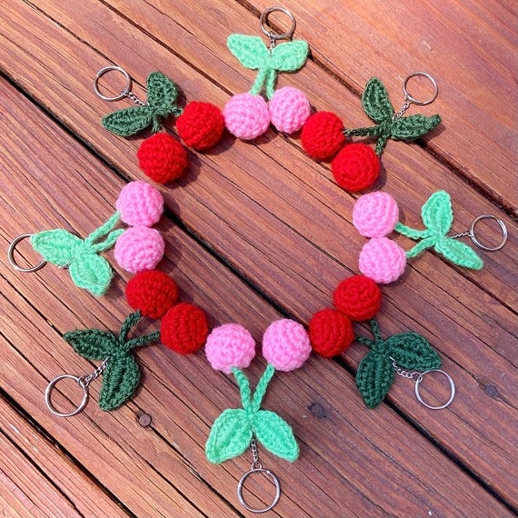 Handmade Crochet Cherry Keychain