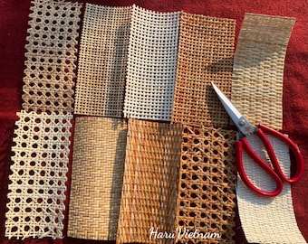 Lot de 15 échantillons de sangles en rotin naturel pré-tissé pour la réparation de meubles/projets de meubles, restauration d'intérieurs, bricolage