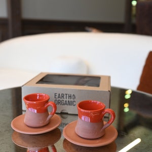 Handmade Terracota Round Shape Espresso Cup, Clay Orange Espresso Coffee Cup Shot Glass