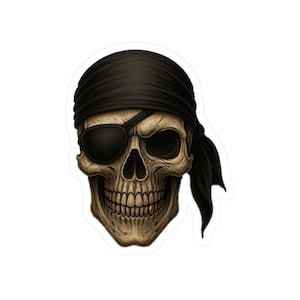 Calcomanía de vinilo troquelada de calavera pirata, decoración genial para portátiles, ventanas de coche, botellas de agua, regalos para piratas, pegatinas de Halloween