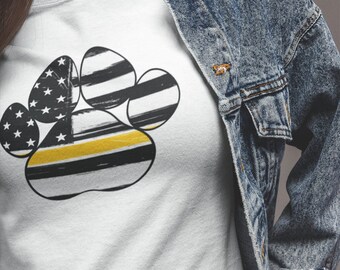 K9 paw print thin gold line shirt 911 police dispatchers, emergency dispatcher, police officer Dispatcher appreciation Gift. Dispatch tee