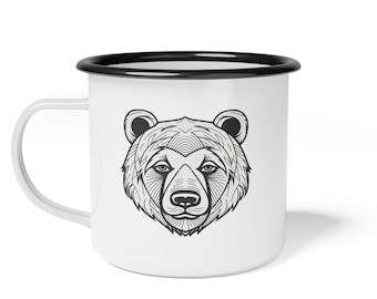 Copa de campamento de metal esmaltado con oso geométrico, la aventura te espera, estilo rústico, vida al aire libre, vida al aire libre, regalo de naturaleza, regalo entusiasta del campamento