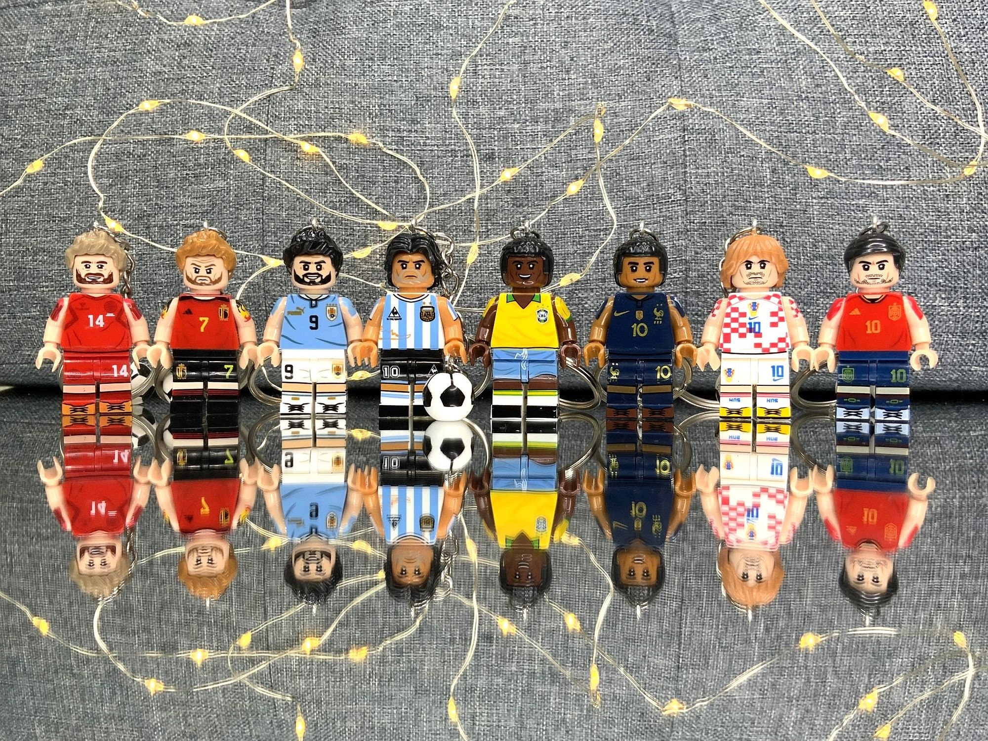 Custom Made Football Themed Minifigure Keyring keychain Choose From Maradona pele mbappe modric suarez eriksen de Bruyne pedri Etsy