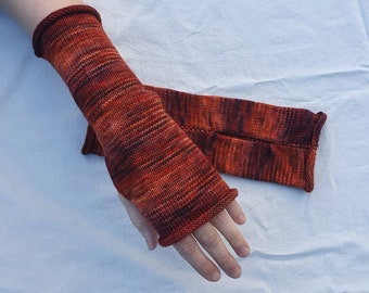 Knit wool fingerless gloves. Long fingerless mittens. Soft merino wrist warmers with thumb hole.