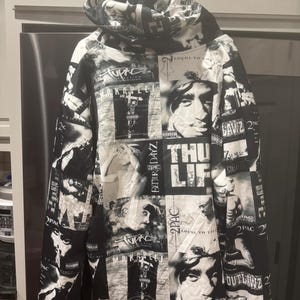 Custom Fully Lined Full Zip 3D Graphic Tupac 2Pac Shakur Album Cover Hoodie
