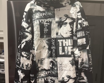 Op maat gemaakte volledig gevoerde 3D-afbeelding met volledige rits Tupac 2Pac Shakur albumhoes hoodie