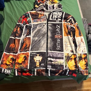 Custom Fully Lined Full Zip 3D Graphic Tupac 2Pac Shakur Album Cover Hoodie