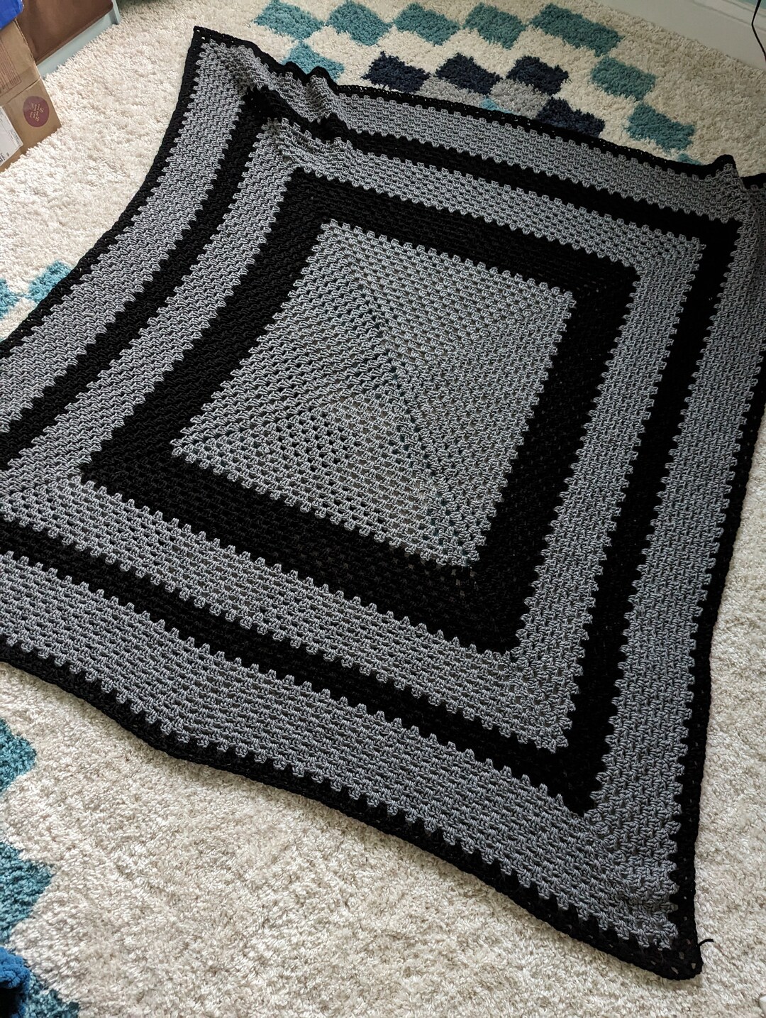 Black & Grey Granny Square Lap Blanket Etsy