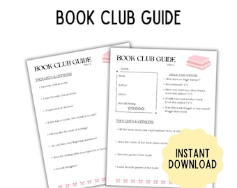 Book Club Guide Printout, PDF Download, Instant Download