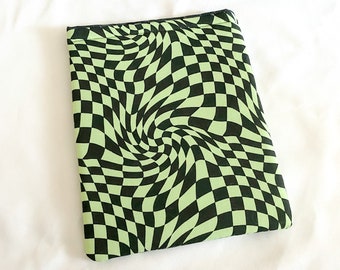Neon Green and Black Checkered Book Sleeve, Trippy Book Sleeve, Groovy Book Sleeve