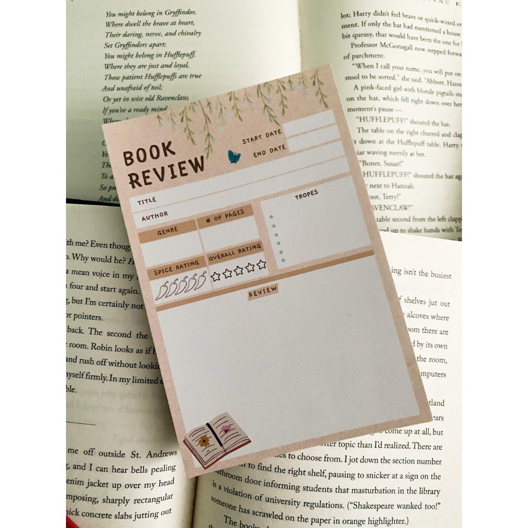 Book Review Notepad, 50 Pages, Nonadhesive Etsy