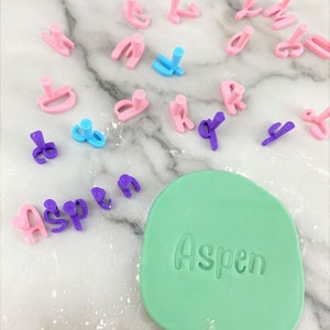 3/4&quot; Alphabet & Number Embossing Stamp Set in ASPEN Font: Cake, Cupcake, Cookie Decorating Letters Fondant, Gumpaste, Buttercream, Sweet