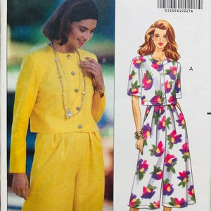 Vintage 1990's Butterick 5381 Misses Top and Split Skirt with Front Pleats, Side Front Pockets, Size 6,8,10 Bust 30 1/2, 31 1/2, 32 1/2