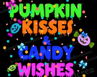 Neon Halloween PNG: Pumpkin Kisses & Candy Wishes (Digital Download)