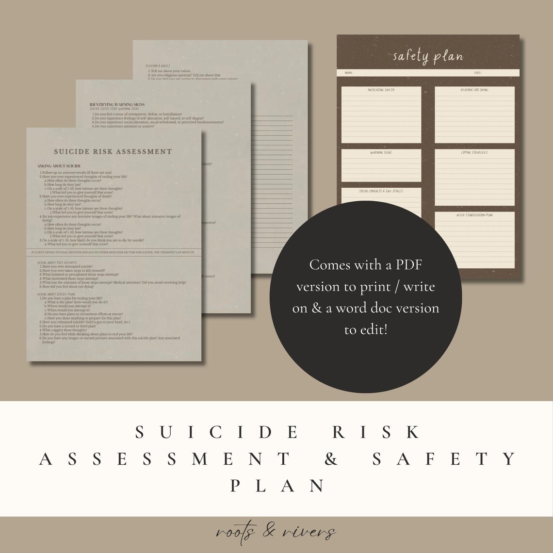 Suicide Risk Assessment Questions & Safety Plan - Etsy