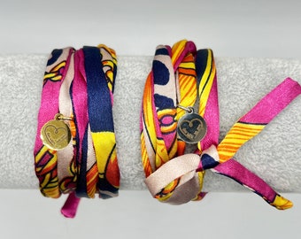 Pulsera de amistad pulsera de envoltura pulsera de seda pulsera hecha de tela/seda cosida regalo para amigos o el Día de la Madre