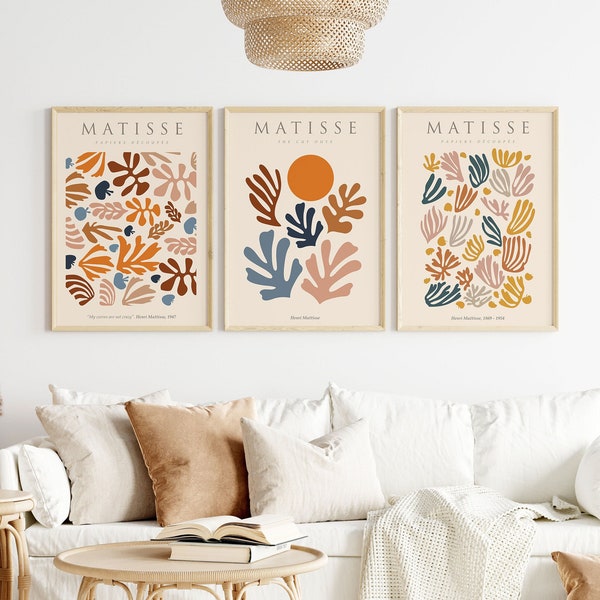 Matisse Prints, Set of 3 Prints, Neutral Beige Wall Art Prints, Matisse Wall Art, Neutral Boho Wall Art, Matisse Exhibition Art Posters