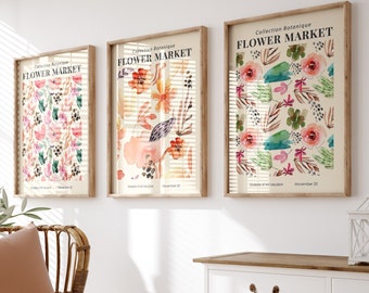 Boho Flower Market Prints: Set of 3 Vintage Wall Art