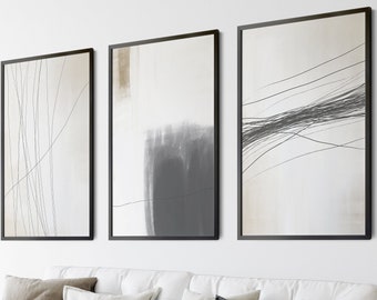 Set of 3 Abstract Wall Art Prints, Modern Art, Abstract Art, Brush Strokes, Neutral Wall Prints, Living Room Prints, Neutral Wall Art, A2