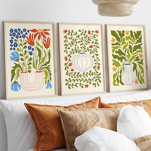 Set Of 3 Flower Market Prints, Vintage Boho Flower Art, Bedroom Wall Décor,Living Room Print,Colourful Scandinavian Design Modern Art Prints