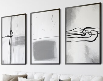 Set of 3 Abstract Wall Art Prints, Modern Art, Abstract Art, Brush Strokes, Neutral Wall Prints, Living Room Prints, Neutral Wall Art, A2