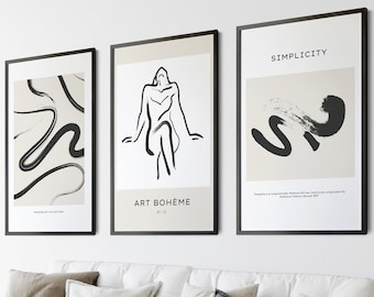 Set of 3 Scandinavian Wall Art Prints, Modern Abstract Art, Nordic Minimalist Art Prints, Living Room Print, Boho Decor, Boho Wall Décor