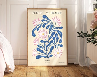 Matisse Flower Market Boho Print, Beige Blue Flower Art, Bedroom Wall Décor, Living Room Wall Print, Exhibition Mid Century Modern Art Print