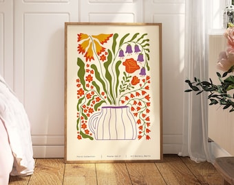 Matisse Flower Market Print, Beige Boho Flower Art, Bedroom Wall Décor, Living Room Wall Print, Exhibition Mid Century Modern Art Prints