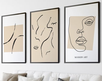Boho Abstract Wall Art Prints, Boho Wall Decor, Set of 3 Prints, Scandi Art, Mid Century Prints, Black, Beige, Green, Mustard, Boho Wall Art