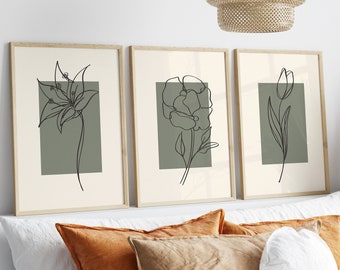 Set of 3 Boho Sage Green Wall Prints, Botanical Art Objects, Beige Wall Decor, Living Room Prints, Cozy Boho Wall Decor Gift For Friend
