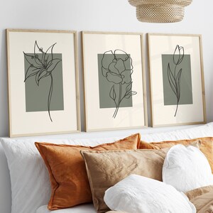 Lot de 3 impressions murales boho vert sauge, objets d'art botaniques, décoration murale beige, impressions de salon, cadeau de décoration murale bohème confortable pour un ami