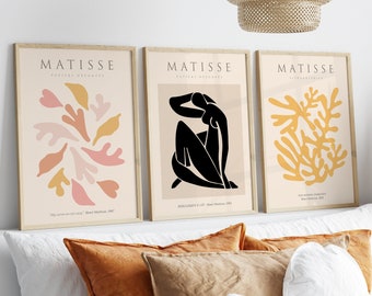 Matisse Prints, Set of 3 Prints, Neutral Beige Wall Art Prints, Matisse Wall Art, Neutral Boho Wall Art, Matisse Exhibition Art Posters