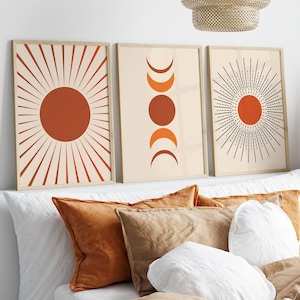 Boho Wall Art Set of 3 Prints Sunshine Print Moon Phase 