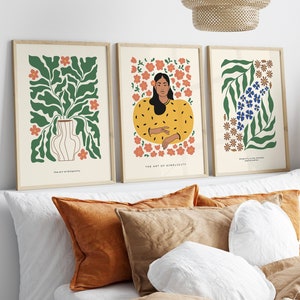 Set Of 3 Matisse Flower Market Prints, Boho Flower Art, Bedroom Wall Décor, Living Room Wall Print, Exhibition Mid Century Modern Art Prints