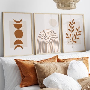 Set of 3 Boho Abstract Wall Art Prints, Beige Wall Prints, Brown Wall Decor, Living Room Prints, Cozy Boho Wall Decor Gift For Friend