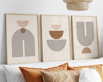 Boho Abstract Wall Art Prints, Boho Wall Decor, Set of 3 Prints, Scandi Art, Mid Century Prints, Black, Beige, Green, Mustard, Boho Wall Art